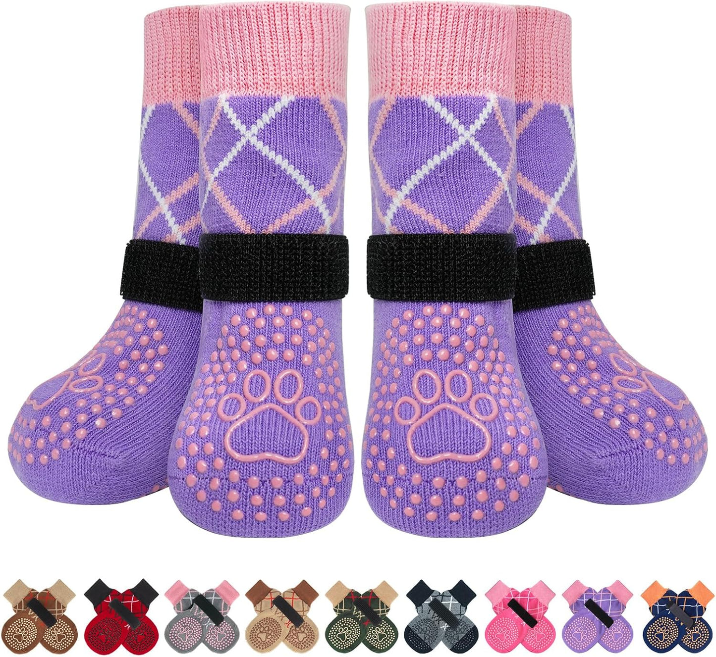 BEAUTYZOO 6PCS Dog Socks to Prevent Licking Paws, Anti Slip Dog Shoes for Hot Pavement Hardwood Floors, Traction Control Toe Grips Boots & Paw Protectors for Small Medium Large Senior Dogs, Grey S