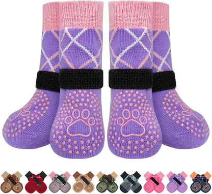 BEAUTYZOO 6PCS Dog Socks to Prevent Licking Paws, Anti Slip Dog Shoes for Hot Pavement Hardwood Floors, Traction Control Toe Grips Boots & Paw Protectors for Small Medium Large Senior Dogs, Grey S