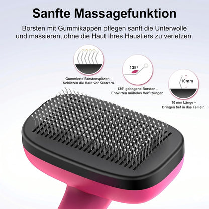 One-Button Self Cleaning Pet Brush for Dogs & Cats, Skin-Friendly Detangling & Shedding Tool for Long and Short Hair, Retractable Grooming Comb, Purple