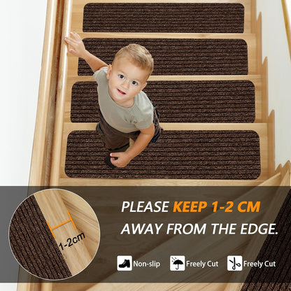 Stair Treads for Wooden Steps Carpet, Non-Slip Stair Runner Indoor Outdoor Stair Tread Mats Covers Pads, 19" x 31"Matching Landing Step Runner for Elders, Kids and Dogs (19" x 31", Black)