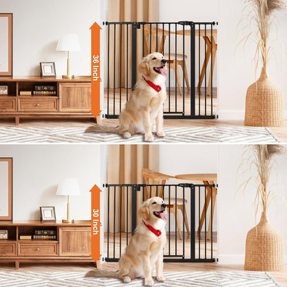 keny 29"-42.5" Baby Gate for Stairs, Auto Close Safety Dog Gate, Pressure Mounted Easy Walk Through Pet Gate for Doorways, Durable Stair Gate, 30" Tall, White