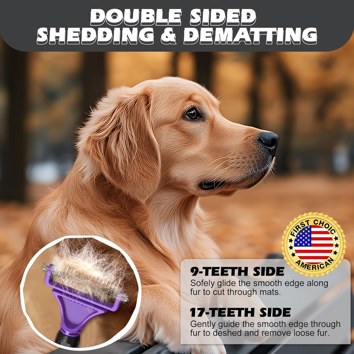 3PCS Pet Grooming Rake & Metal Comb & Flea Comb for Cats and Dogs, Double-Sided Dematting Tool, Extra-Wide Deshedding Dog Brush for Long Hair to Effectively Remove Tangles, Knots and Mats (Blue)