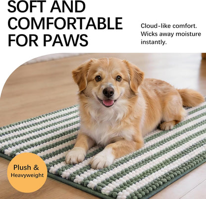 Dog Door Mat for Muddy Paws - Absorbent Quick-Dry Non-Slip Washable Chenille Pet Rug, Indoor Entryway Mat for Front Door & Crate (Brown, 24" L*16" W)