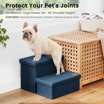 Love's cabin Dog Stairs with Storage 13" H, Foldable Pet Stairs for Small Medium or Large Dogs, Cat Puppy Steps Ramp with Zip up to 150 lbs, Solid Grey, 2 Steps
