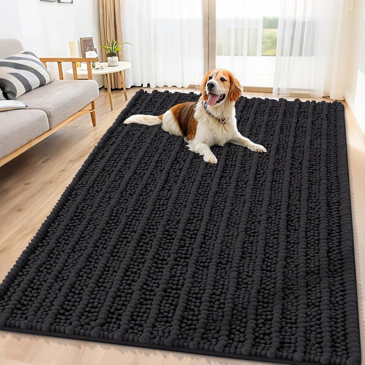 Smiry Dog Door Mat for Muddy Paws 30x20, Extra Soft Absorbent Chenille Doormat, Trap Moisture and Dirt, Non-Slip Machine Washable Front Door Mat for Indoor Entrance Inside Floor, Grey