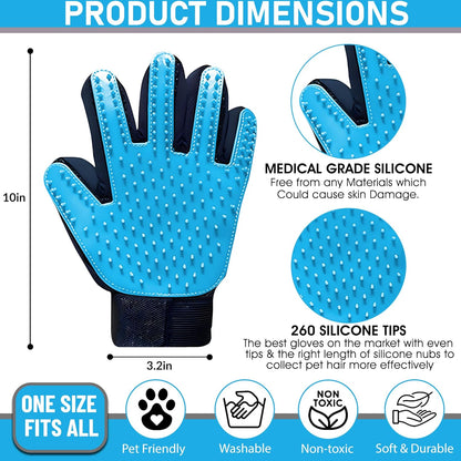 Upgrade Pet Grooming Gloves, Grooming Gloves for Dogs, Cats, Rabbits & Horses with Long and Short Hair, Efficient Pets Hair Remover Mittens - 1 Pair (Blue)