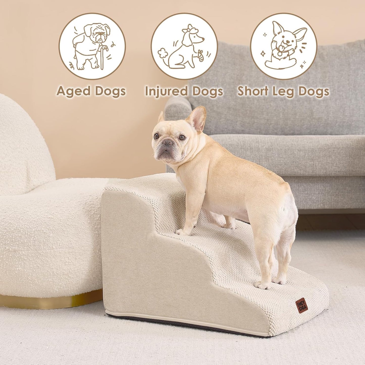 EHEYCIGA Curved Dog Stairs Ramp for High Beds 19.7" H, 4-Step Dog Steps for Small Dogs and Cats, Pet Stairs for High Bed Climbing, Non-Slip Balanced Pet Step Indoor, Grey