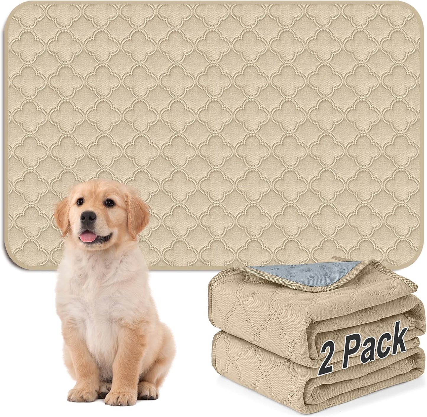 FunFurry Washable Pee Pads for Dogs - 4 Pack Reusable Pee Pads，Waterproof Puppy Pads，Pet Training Pads，Super Absorbent with Dog Paw Shape Non-Slip Backing (Cream, 18" X 24" - 4 Pack)