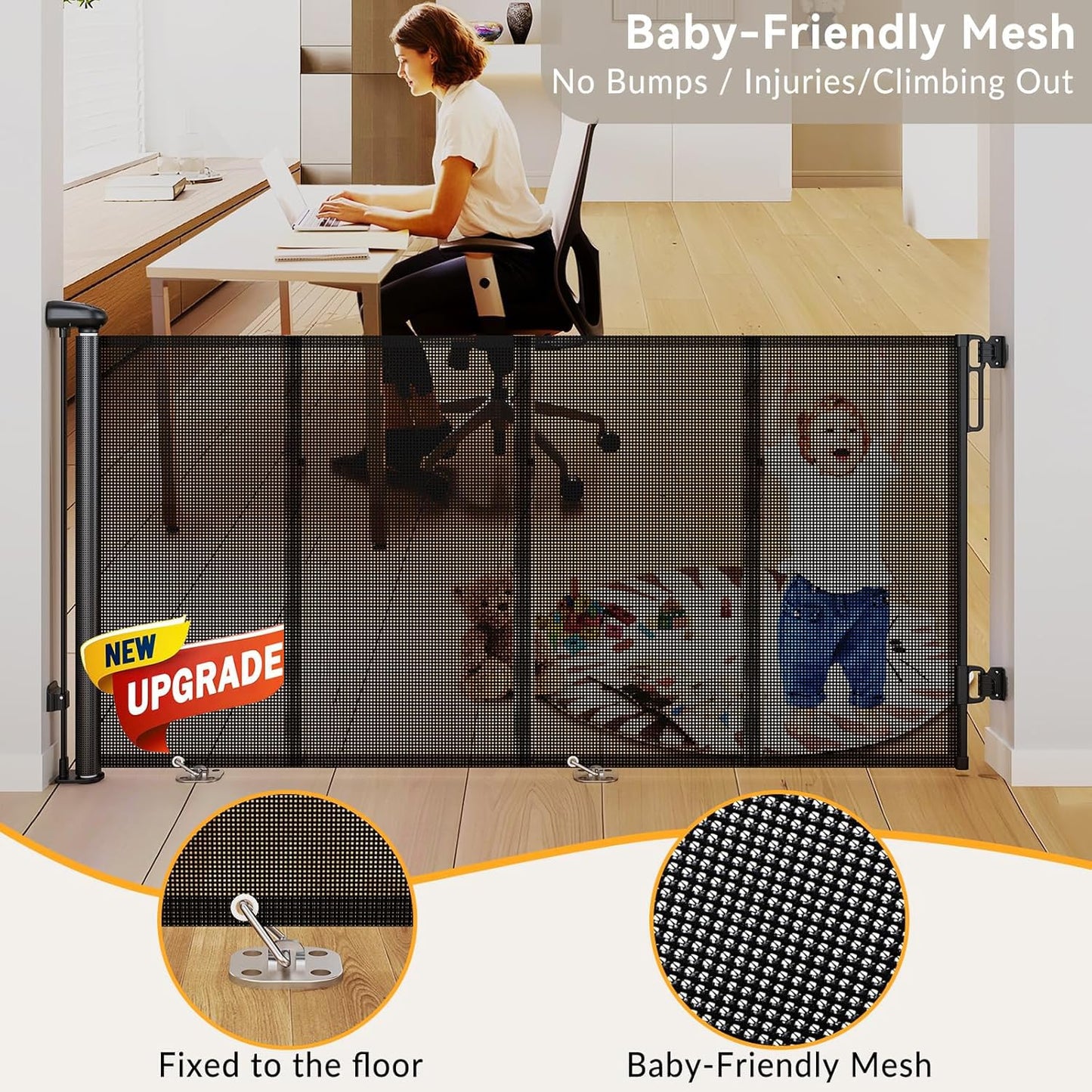 Uamector 138-Inch Extra Wide Retractable Baby Gate & Dog Gate, Reinforced Mesh Safety Gate Adjustable for Large Openings - Stairs, Doorways, Hallways - Indoor/Outdoor Use