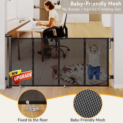 Uamector 138-Inch Extra Wide Retractable Baby Gate & Dog Gate, Reinforced Mesh Safety Gate Adjustable for Large Openings - Stairs, Doorways, Hallways - Indoor/Outdoor Use