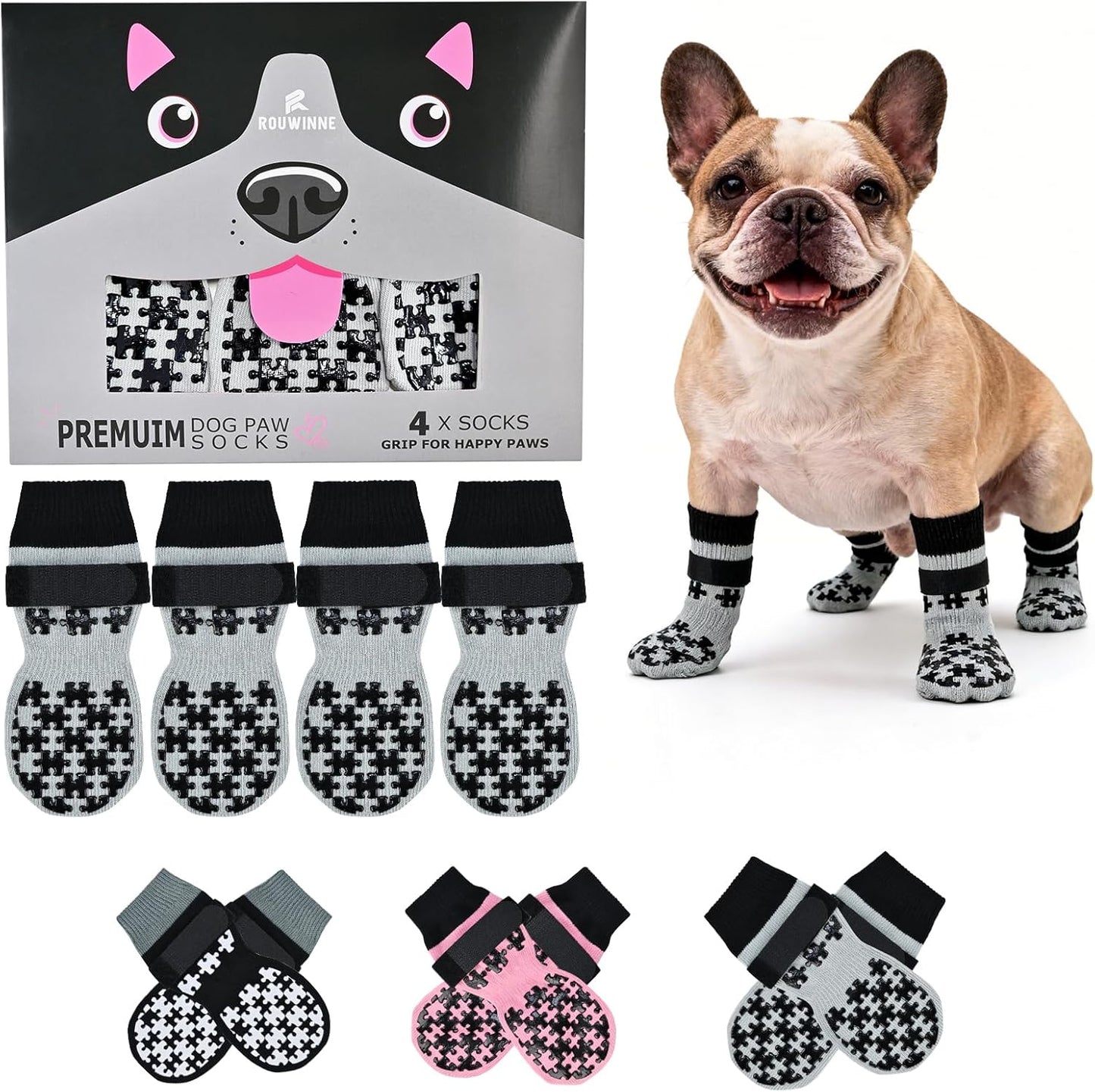 Dog Grippy Socks for Senior Dog - Double Side Dogs Booties to Prevent Licking, Boots & Paw Protectors for Hardwood Floors, No Twist Non Slip Socks for Small Medium Large Dogs, Black, L