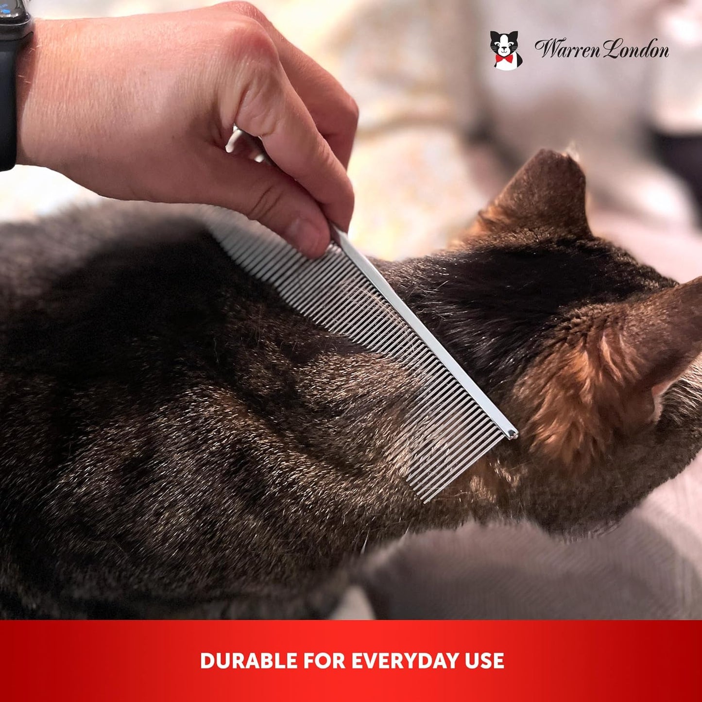 Warren London Cool Cat Greyhound Style Comb – 7.5" Professional Copper Cat Grooming Comb with Fine & Coarse Teeth, Rounded Pins for Detangling/Sensitive Skin, Deshedding & Dematting