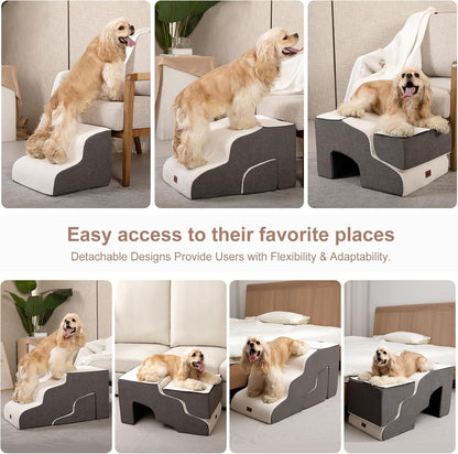 Garnpet Dog Stairs for High Beds, 4-Step Dog Steps for Small Dogs and Cats, Foldable Pet Stairs for High Bed Climbing, Non-Slip Balanced Pet Step Indoor, Dark Grey