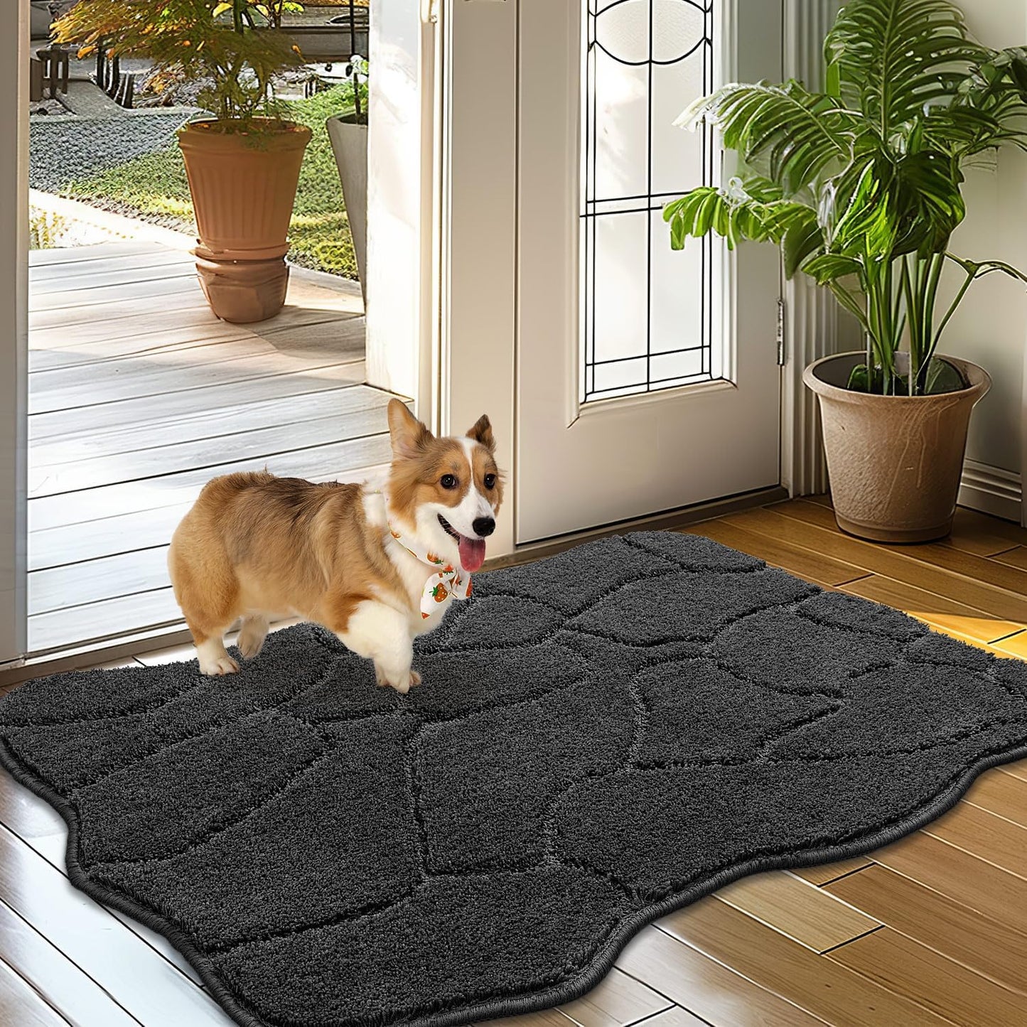 BSICPRO Large Dog Door Mat for Mud Paws, 22x47 Absorbent Dirt Trapper Long Door Mat, Non-Slip Washable Mud Mat for Dogs, Microfiber Soft Pet Rug Mat for Entryway, Dog Paws, Patio (Gray)