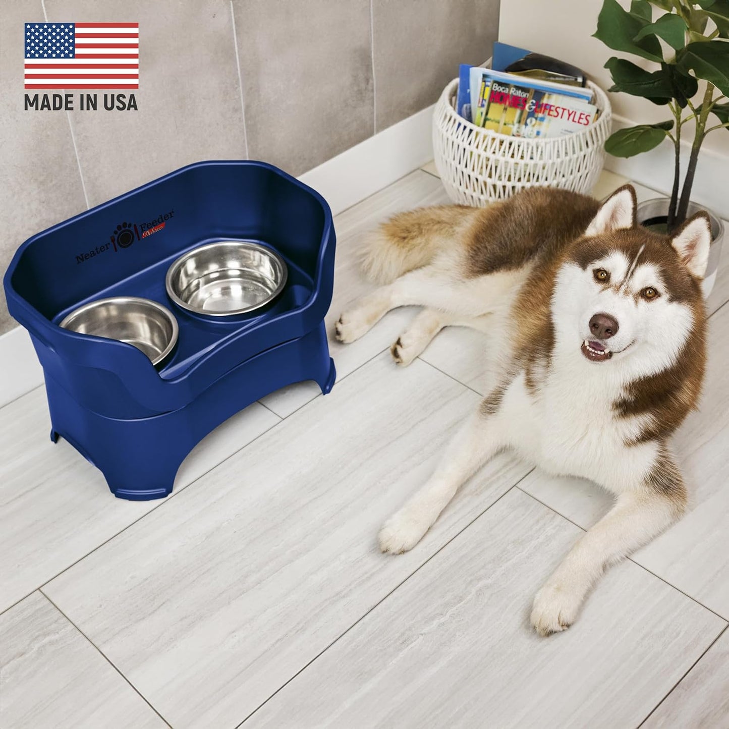 Neater Pet Brands Neater Feeder Deluxe Mess Proof Dog Bowls Elevated for Large Dogs Over 40 lbs, Made in USA, No Spill Raised Dog Food Bowl Stand Feeding Station, Food and Water Bowl Set, Black