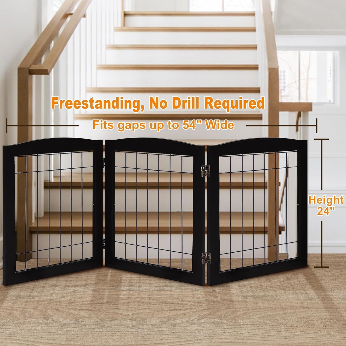 LZRS 2-Panel Freestanding Foldable Wood Dog Gate – Solid Wood & Steel Wire, Chew-Resistant Pet Barrier for Indoor Use, Ideal for Small to Medium Dogs, White