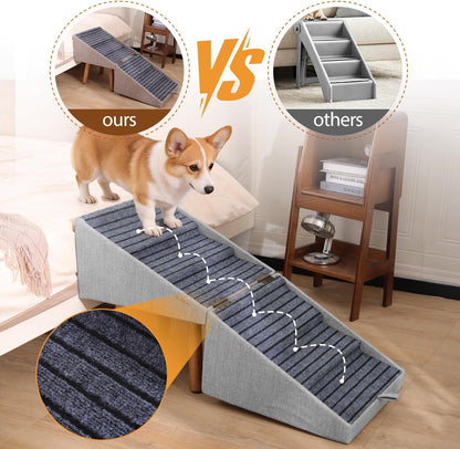 17.13" H Dog Stairs for Small Dogs, 2-in-1 Pet Steps & Ottoman - Foldable Dog Stairs for Couch, Non-Slip Wooden Pet Stairs for Puppy Senior Injured Dogs