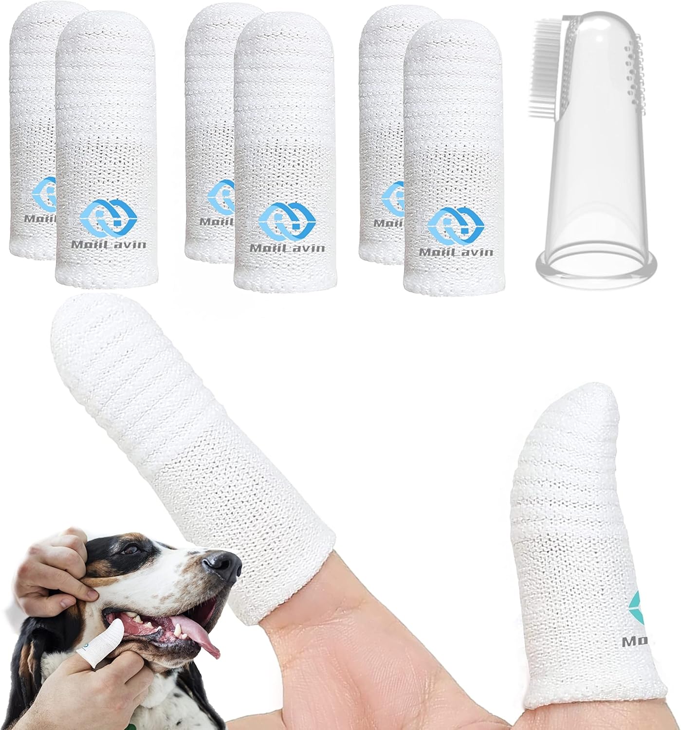 Pet Toothbrush for Small to Large Dogs Cats,Soft High Grade Finger Toothbrush,Teeth Oral Cleaning,Dental Care, 1 Set for Two Fingers White (6)