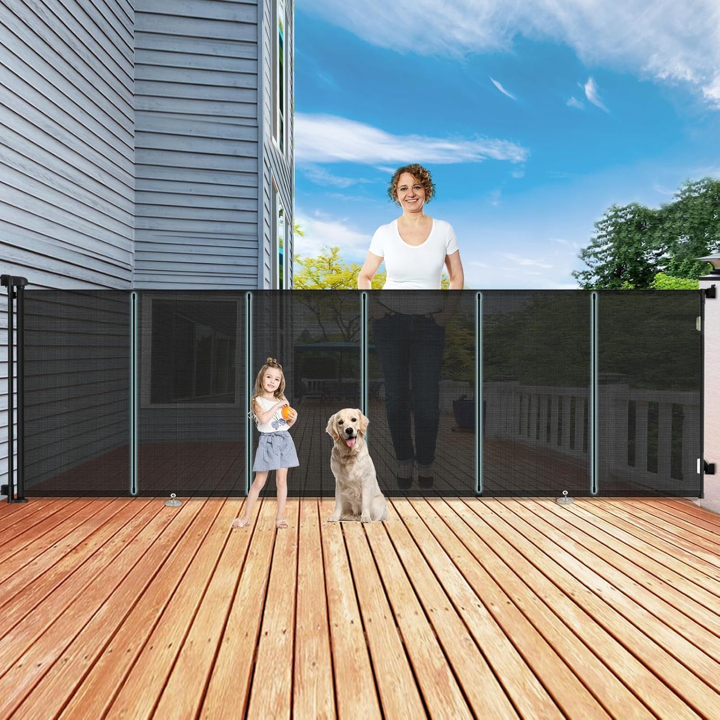160 Inch Retractable Baby Gates Extra Wide, 42 Inch Extra Tall Retractable Gate, 13 FT Reinforced Retractable Dog Gate with Reinforcement Rod to Prevent Crawling Through, for Doorways, Stairs, Hallway