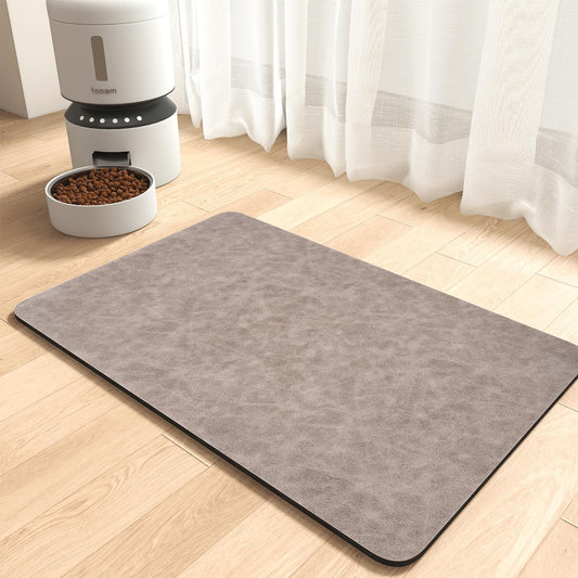 MontVoo Dog Food Mat-Pet Feeding Mat for Food and Water-No Stains Quick Dry Dispenser Cat Bowl Mat for Messy Drinkers(12"x19" Dark Grey)