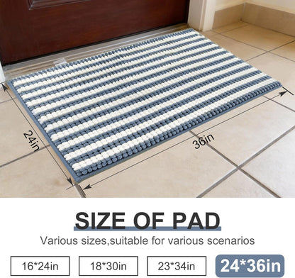 pobopobo Dog Door Mat for Muddy Paws - Absorbent & Washable Chenille Rug, Non-Slip Dirt Trapper for Indoor Outdoor Entryway, Quick Dry Pet Mat for Muddy Dogs (Striped Gray-Blue&White, 24" x 16")