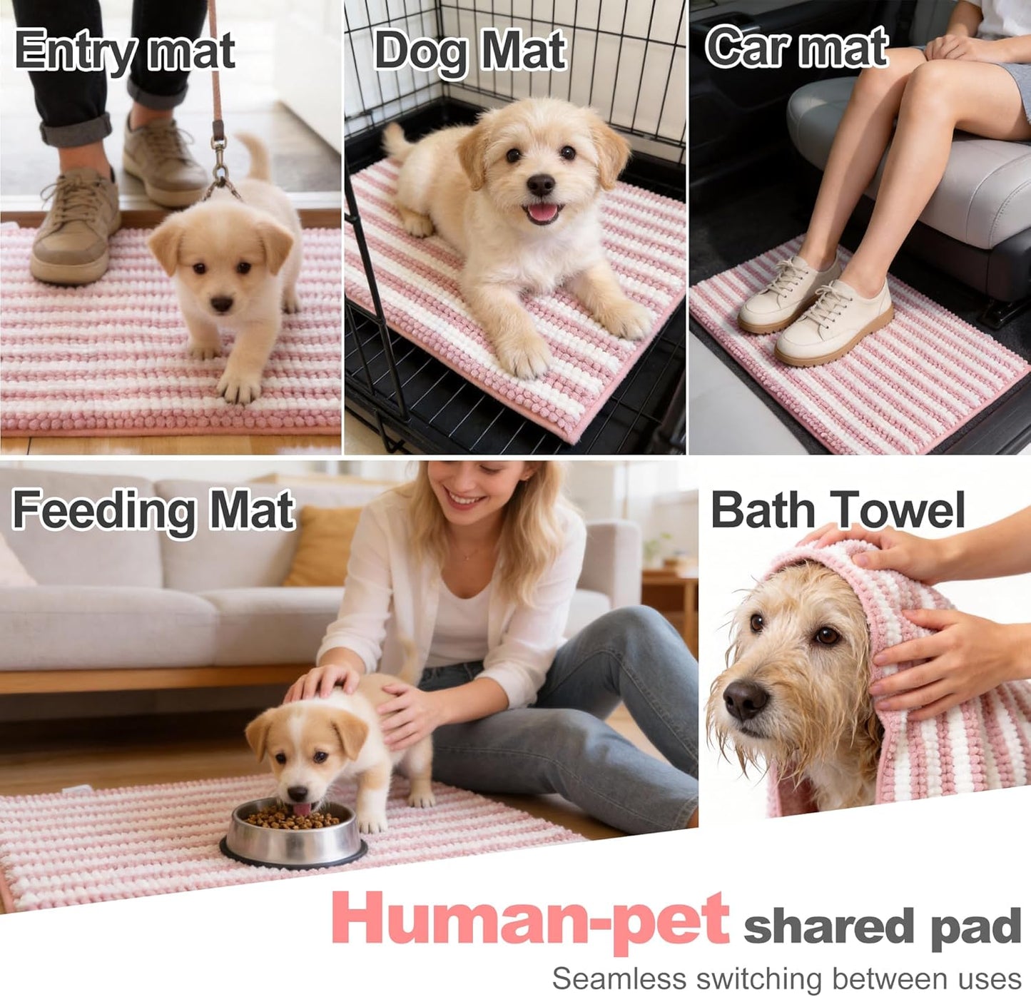 pobopobo Dog Door Mat for Muddy Paws - Absorbent & Washable Chenille Rug, Non-Slip Dirt Trapper for Indoor Outdoor Entryway, Quick Dry Pet Mat for Muddy Dogs (Striped Gray-Blue&White, 24" x 16")