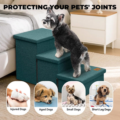 Zerbuger Wider Dog Ramp for High Bed with Storage 18" H, Foldable Dog Stairs for Small Medium Large Older Senior Animal, Sturdy Dog Step for Climbing Bed or Couch, Arthritis-Friendly (Gray, No Condo)
