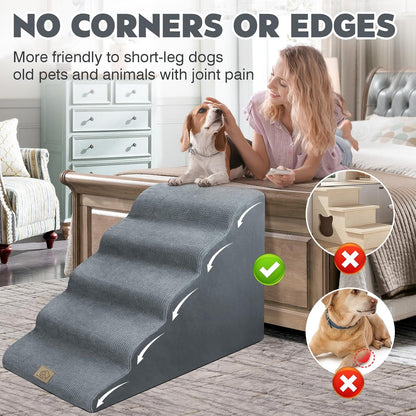 Mestuel 2-Tiers Extended Dog Stairs Steps for Couch Sofa, Dog Stairs for Small Dogs, Pet Stairs Ramp Ladder Friendly to Small Old Joint Injury Dogs Cats,Non-Slip & Washable,Blue