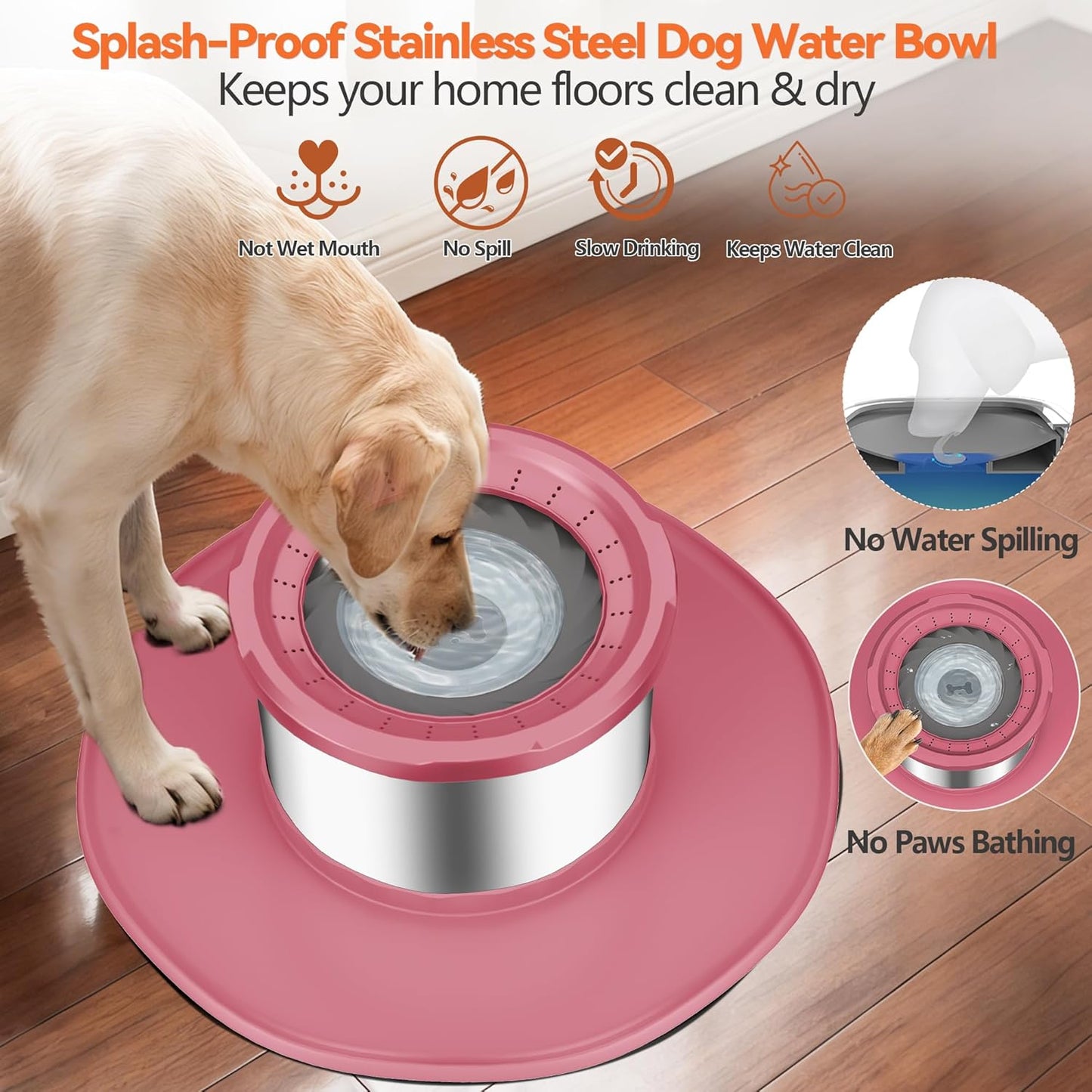 Decflow 12L No Spill Dog Water Bowl for Large Dogs, Stainless Steel Spill Proof Bowls with Suction Cup Anti-Skid Mat, Slow Drinking Feeder for Messy Drinkers, Heavy Duty Pet Bowls for Indoor/Outdoor