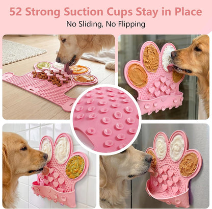 Dog Lick Mat with Suction Cups, Slow Feeder & Enrichment Mat for Dogs & Cats, Silicone Feeding Mat for Wet & Dry Food, Anxiety Relief, Mess-Free Foldable Pocket Design, Pink