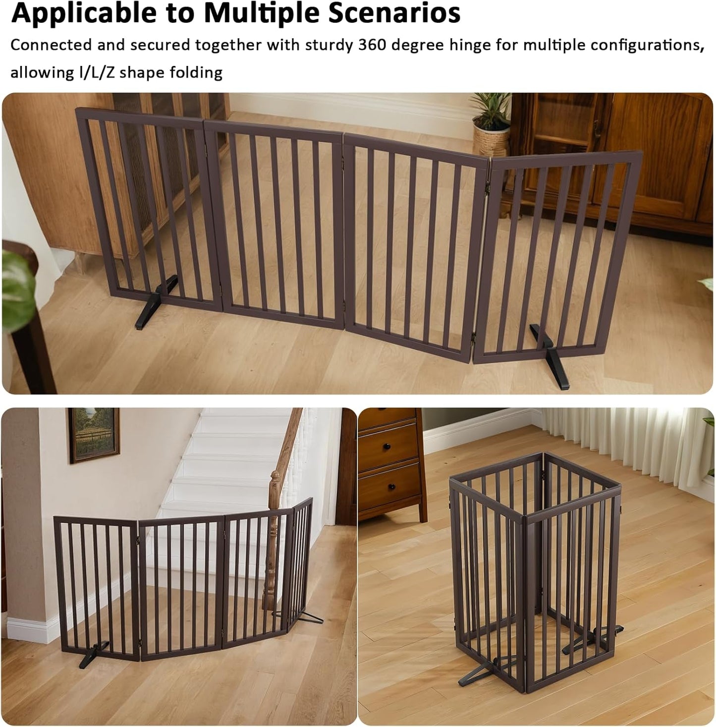 Dog Gate 32" Tall Foldable Dog Gate for Doorways Freestanding Pet Gate for Dogs Indoor (Walnut, 3 Panel)