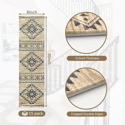 Stair Treads for Wooden Steps, Non Slip Stair Treads Carpet Indoor Residue Free Peel and Stick Washable Stair Covers, Safe for Dogs Kids Elders, Moroccan Beige, 8x30 inch, 4 Pack