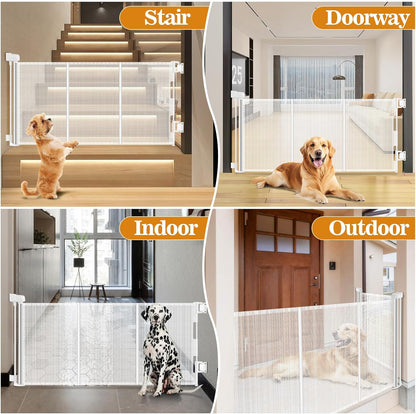 2 Pack Short Dog Gate Pet Gates Puppy Gate 14" H 59" Wide Step Over Pet Fence, Mesh Retractable Indoor Outdoor Expands Up to 59 Inches Small Dog Gates for Doorways Stairs