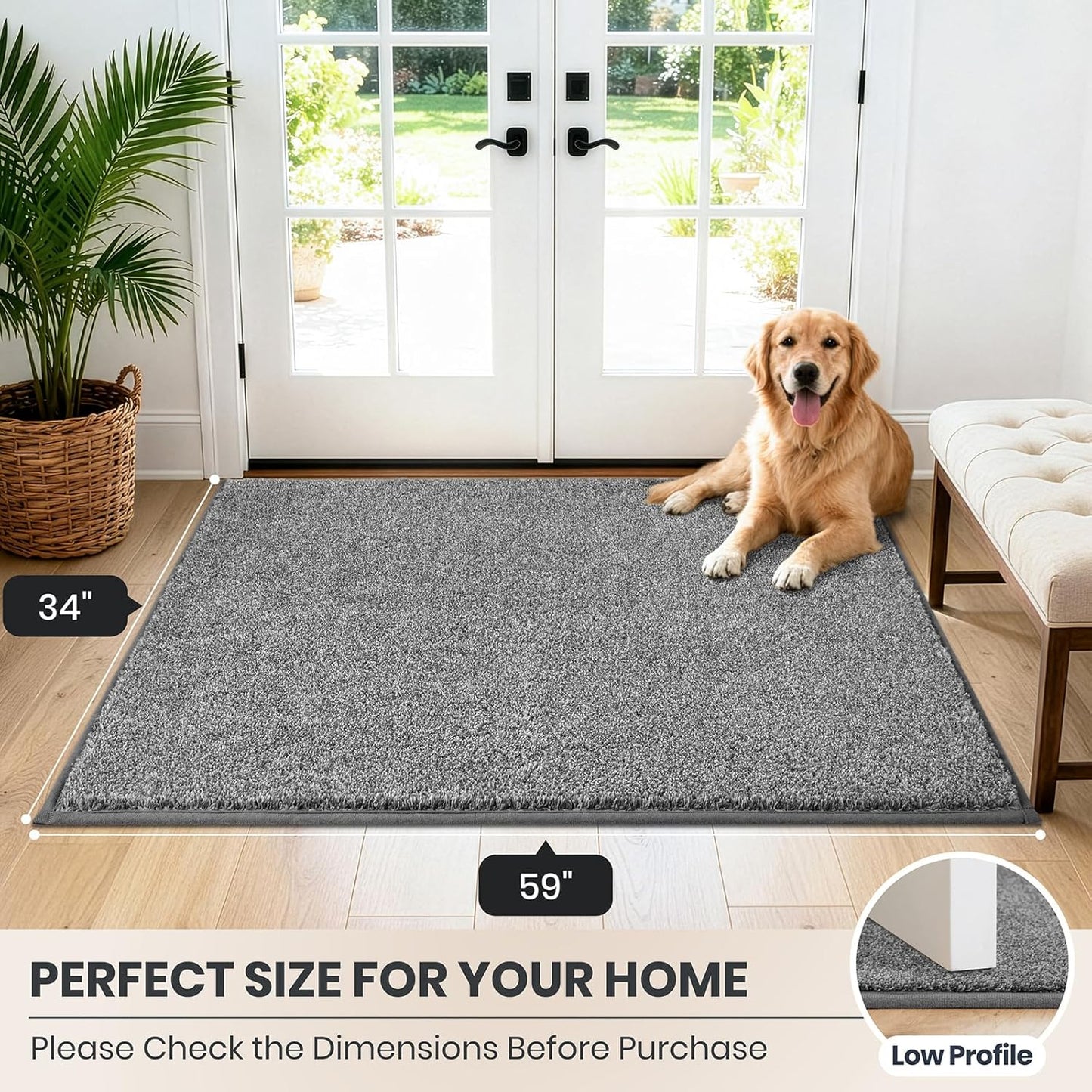 PURRUGS Dirt Trapping Door Mat 20" x 31.5", Non-Slip Machine Washable Entryway Rug, Dog Doormat, Indoor Front Door Mat, Super Absorbent Entry Rug for Muddy Shoes & Paws, Bluish Grey-Black