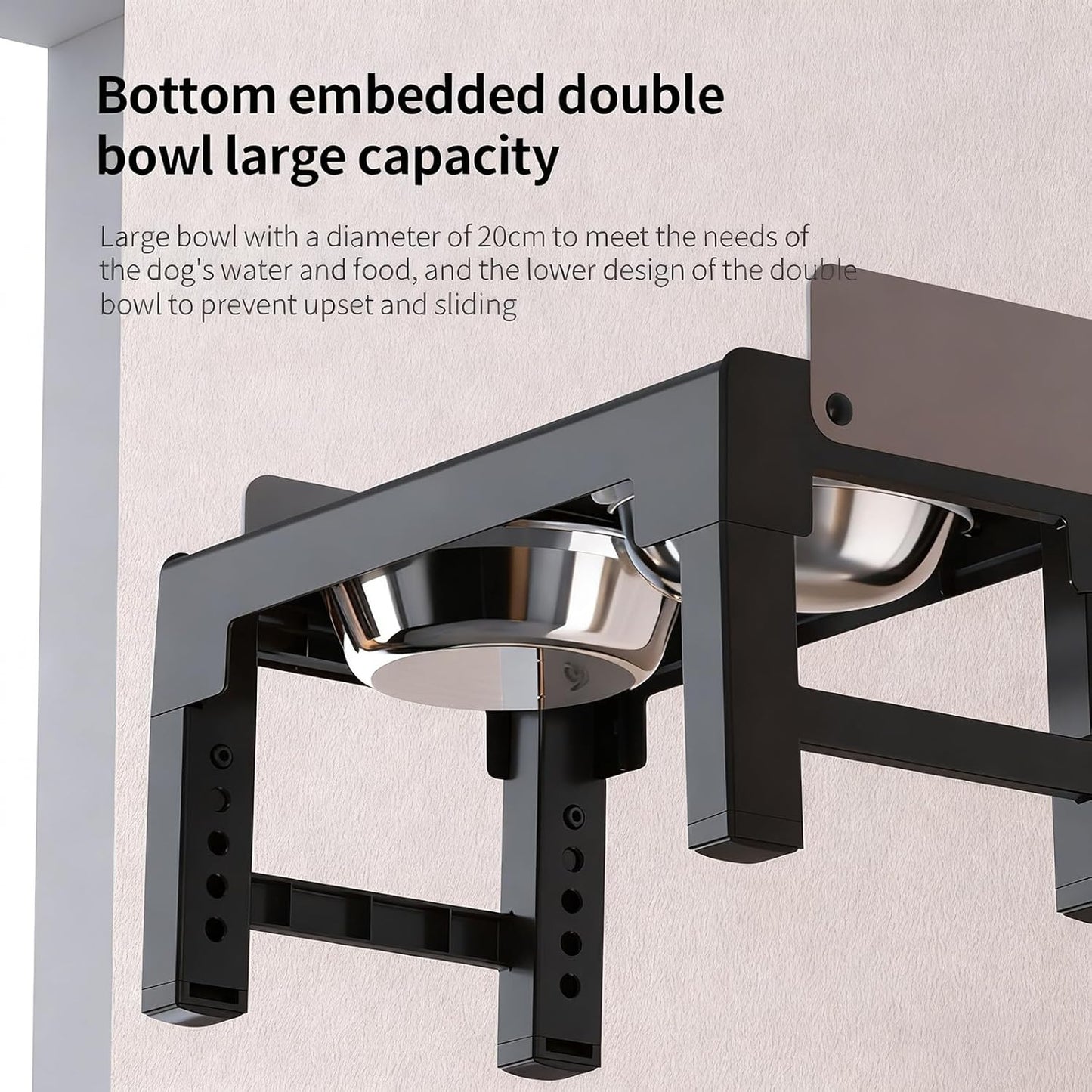 PAKEWAY Elevated Dog Bowls, Spill Proof, Tiltable Dog Feeder with 2 Stainless Steel Bowls, 6 Height Adjustable Raised Bowl