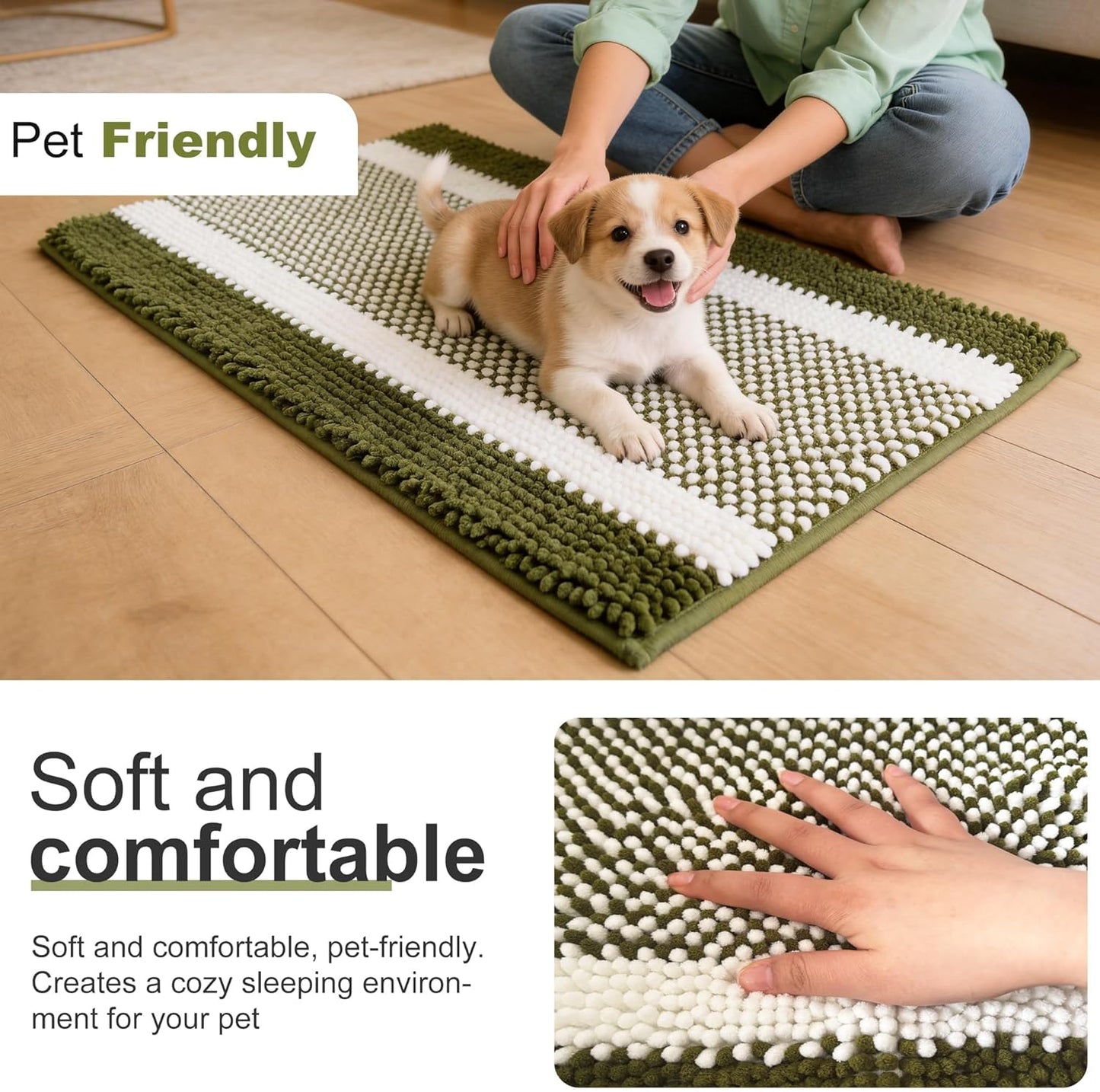 pobopobo Dog Door Mat for Muddy Paws - Absorbent & Washable Chenille Rug, Non-Slip Dirt Trapper for Indoor Outdoor Entryway, Quick Dry Pet Mat for Muddy Dogs (Striped Gray-Blue&White, 24" x 16")