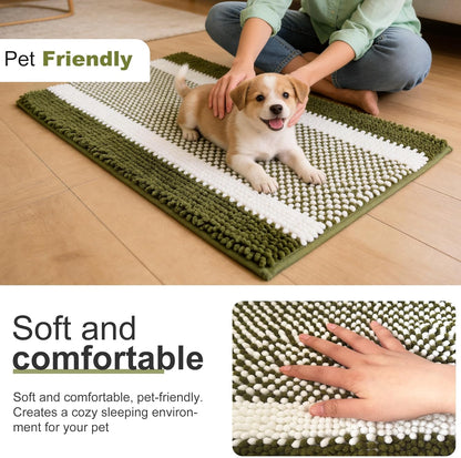pobopobo Dog Door Mat for Muddy Paws - Absorbent & Washable Chenille Rug, Non-Slip Dirt Trapper for Indoor Outdoor Entryway, Quick Dry Pet Mat for Muddy Dogs (Striped Gray-Blue&White, 24" x 16")