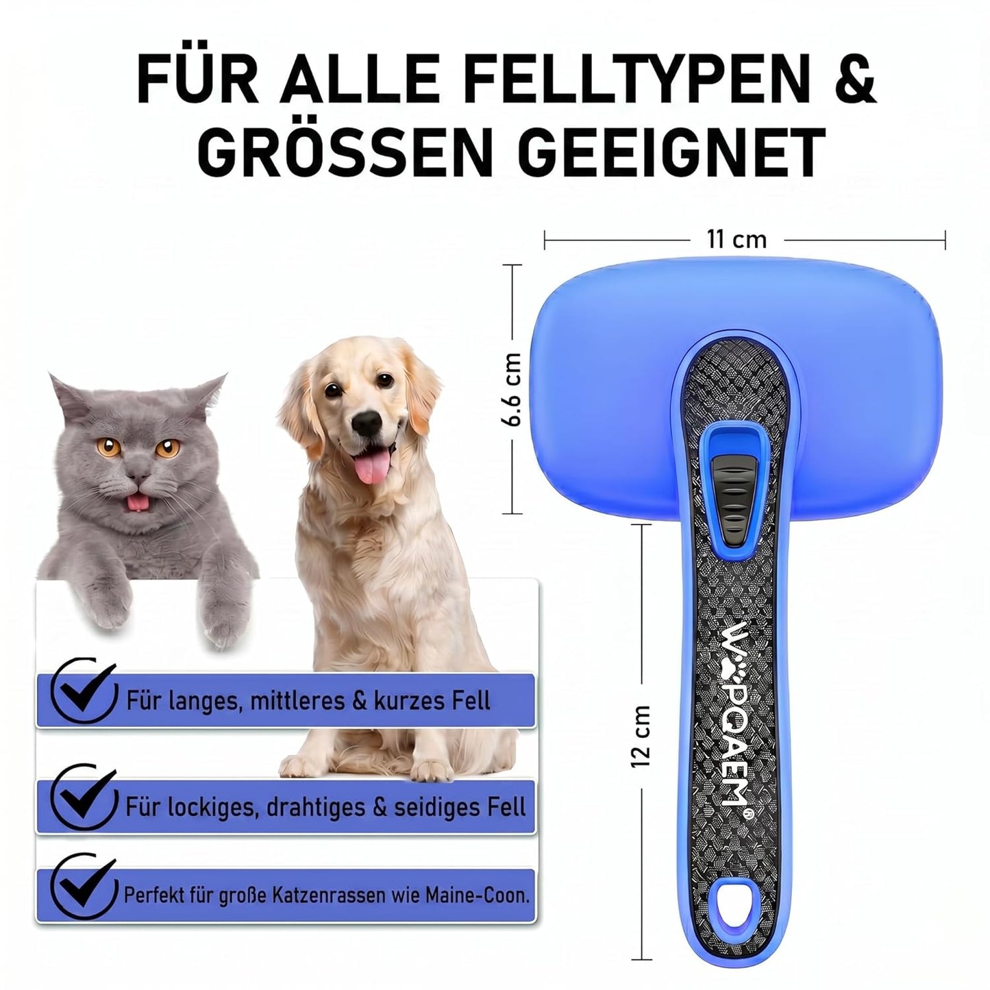 One-Button Self Cleaning Pet Brush for Dogs & Cats, Skin-Friendly Detangling & Shedding Tool for Long and Short Hair, Retractable Grooming Comb, Purple