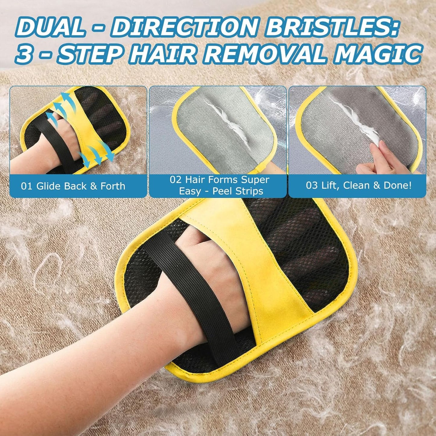 2-Pack Pet Hair Remover Gloves, Electrostatic Cat and Dog Hair Removal Gloves for Furniture, Car Interiors, Bedding, Reusable Cleaning and Grooming Mitts