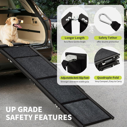 GarveeLife 63 in Long Dog Ramp for Cars, 20 in Wide Folding Pet Ramp for Large Dogs with Non-Slip Surface Portable Dog Car Ramp for SUV Car & Truck, Outdoor Dog Ramp Up to 250 LBS
