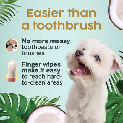 Cocopup Dog Teeth Cleaning Wipes | Pet Dental Finger Wipes | Dogs and Cats Tooth Cleaning Pads Plaque Remover Ear Nose Paws Fur Cleaners | Contains Coconut Oil | 1 Pack of 50