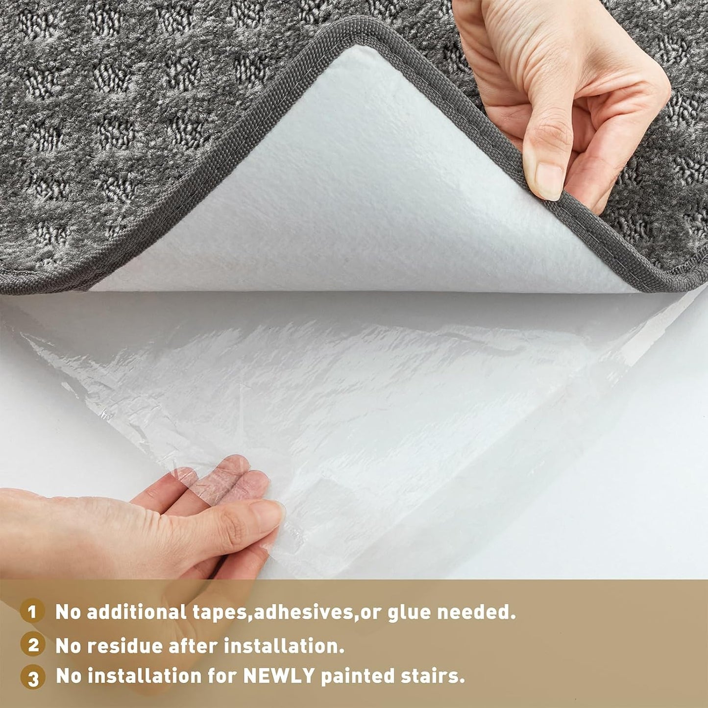 PURE ERA Bullnose Carpet Stair Treads Set Tape Free Non-Slip Indoor Stair Protectors Pet Friendly Rugs Covers Soft Skid Resistant Washable Reusable 9.5" x 30"(14 Pieces,Cream Gray)