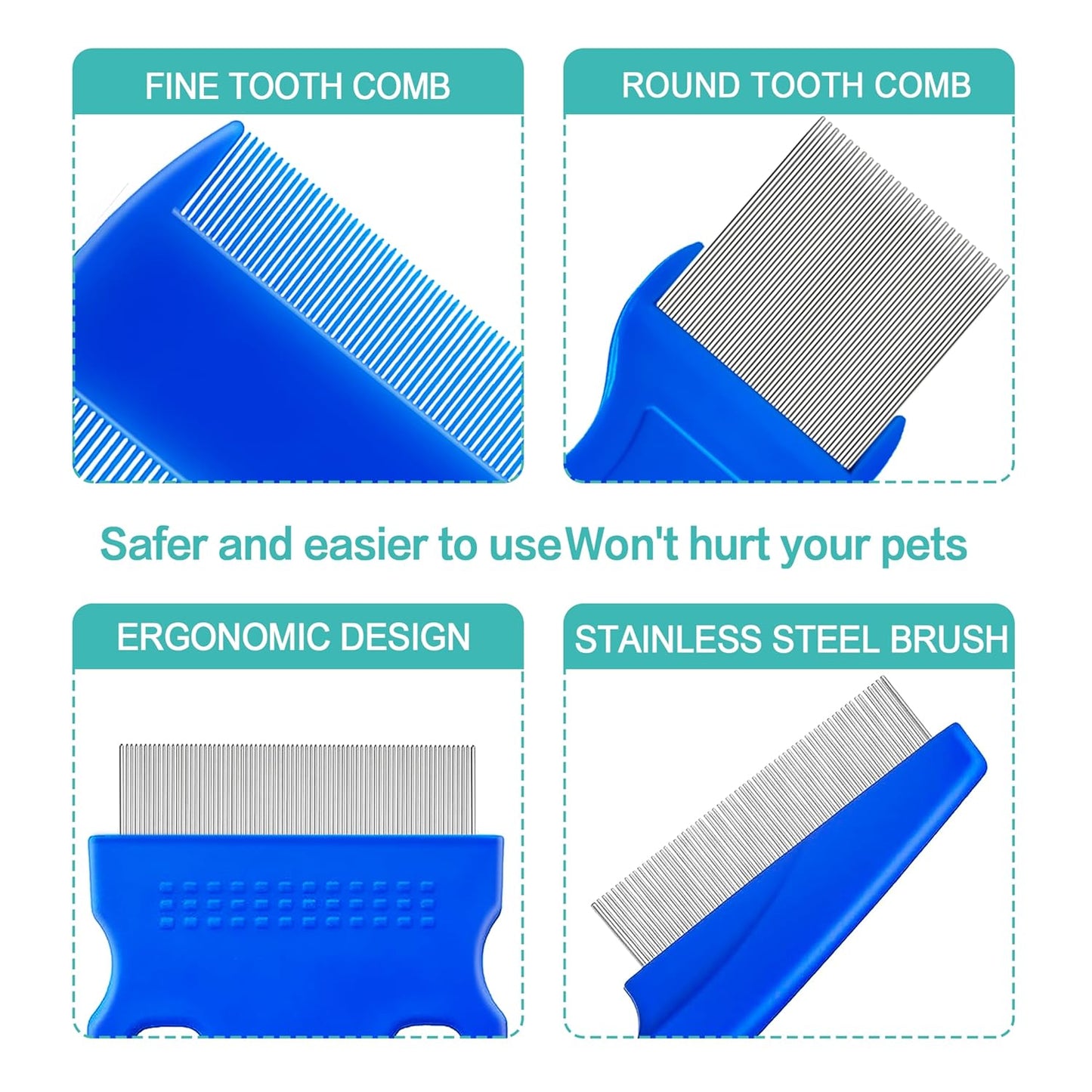 5 Pack Flea Lice Comb,Stainless Steel Dog Cat Grooming Combs With Rounded Teeth,Double-Sided Tear Stain Remover,Dematting Comb For Dogs Cats Ideal For All Types Of Small, Medium, Large Pets