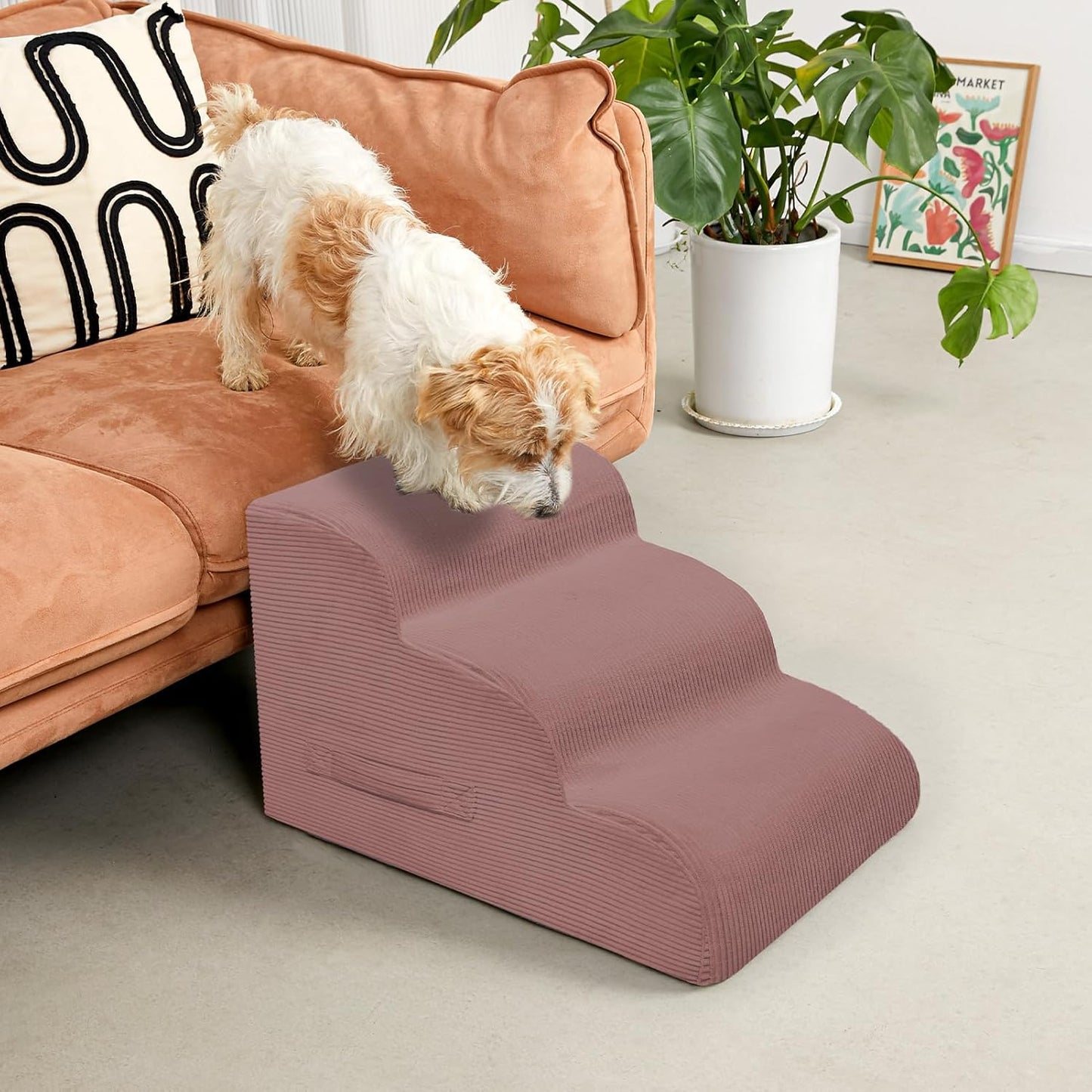 Mesa Lemon Dog Stairs & Steps for High Beds, 3 Steps High Density Foam Waterproof Dog Ramp for Small Dogs and Cats, Pet Stairs with Removable Washable Cover for Bed, Couch, Sofa and Car (H:16")