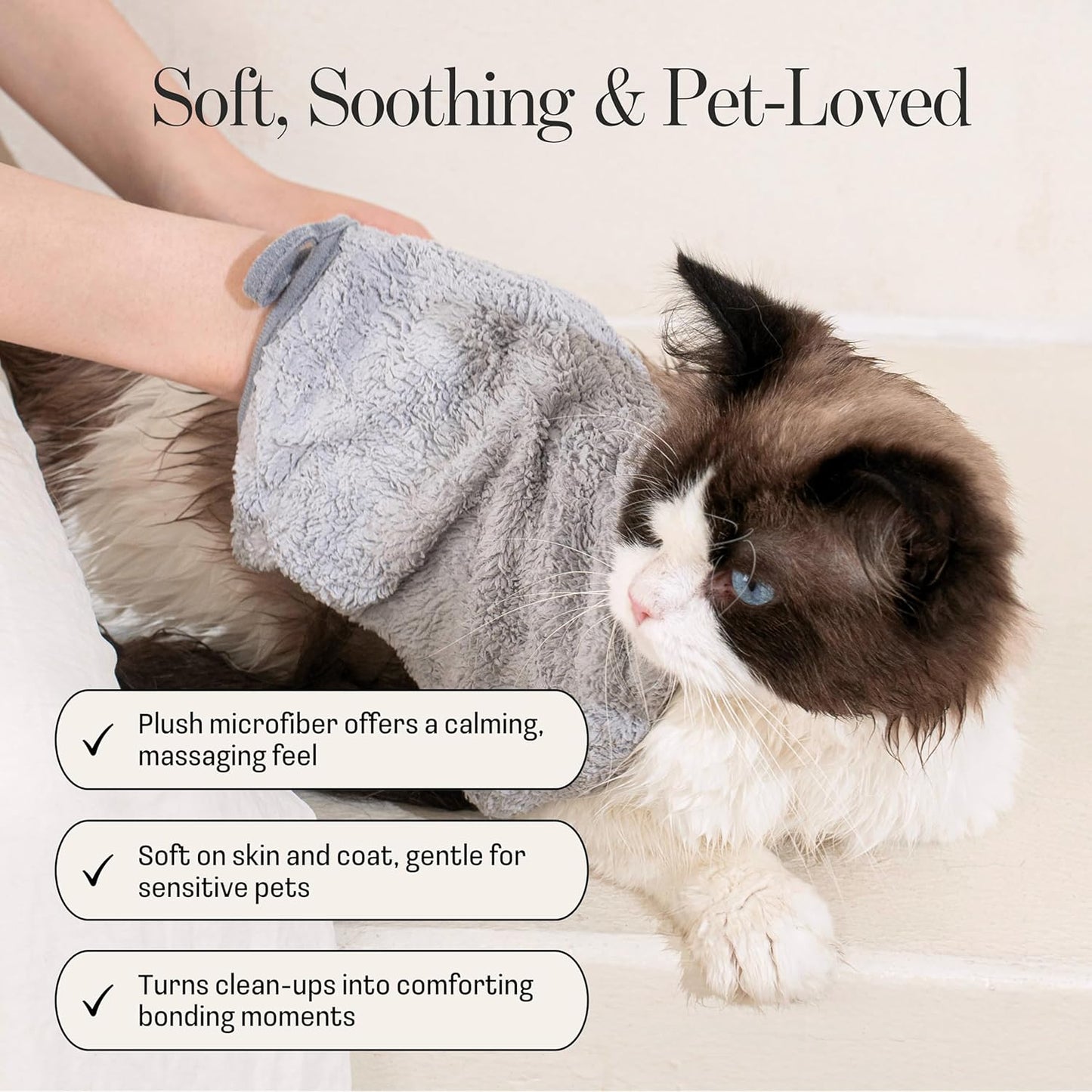 Muddi Mitt Microfiber Reusable Pet Wipes Grooming Towel Glove | Machine-Washable, Soft, Double-Sided Bath Mitt Replaces Wipes | Dirt Odor Removal | Gentle Paw Coat Cleaner | Dogs & Cats (Single Mitt)