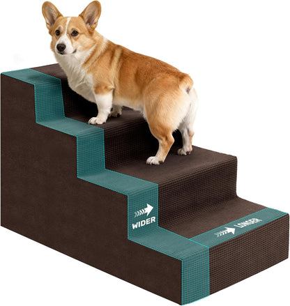 Dog Stairs for Bed, Extra Wide 5-Step Dog Steps for High Bed, High-Density Foam Pet Stairs with Non-Slip Removable Washable Cover for Small Pets, 23" H, Navy