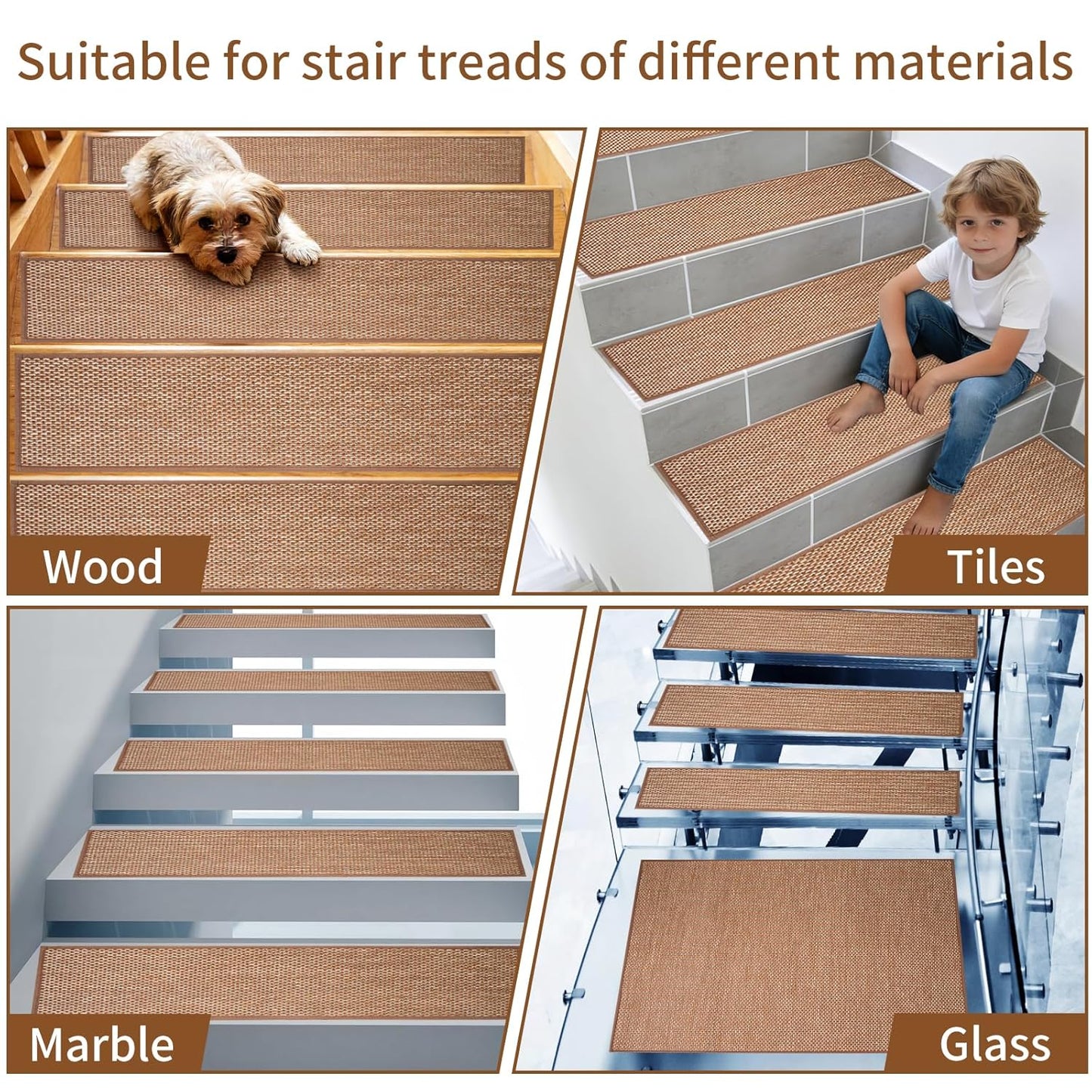 Carpet Stairs Runner for Wood Stairs, 8"x 30",Reusable Washable Self-Stick Stair Treads, for Indoor Steps, Non Slip for Kids Elders and Pets Stair Mats Residue Free, Grey 15-Pack