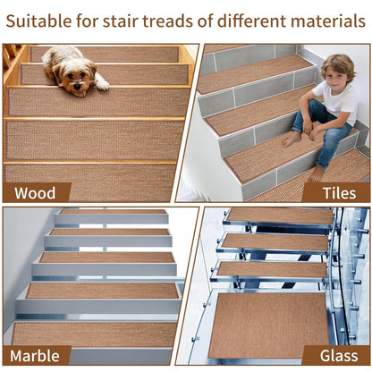 Carpet Stairs Runner for Wood Stairs, 8"x 30",Reusable Washable Self-Stick Stair Treads, for Indoor Steps, Non Slip for Kids Elders and Pets Stair Mats Residue Free, Grey 15-Pack