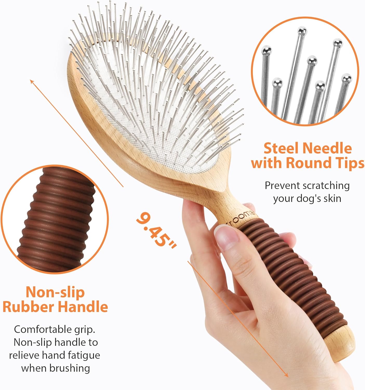 Dog Brush for Long Haired Dogs, 27mm Extra Long Metal Pin Dog Deshedding Brush and Comb Set, Short Haired Shedding Grooming Detail Pets Brush Set with Rubber Handle