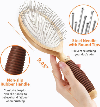 Dog Brush for Long Haired Dogs, 27mm Extra Long Metal Pin Dog Deshedding Brush and Comb Set, Short Haired Shedding Grooming Detail Pets Brush Set with Rubber Handle